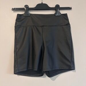 Black Vegan Leather Shorts Sz S Hot Pants Biker Rave Festival Lightweight Shiny